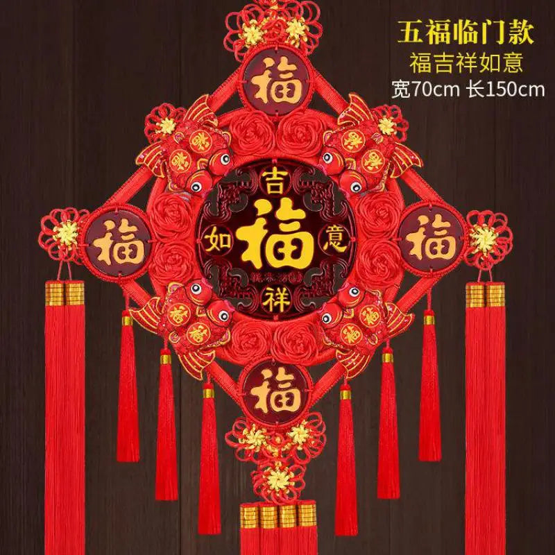 Chinese Feng Shui Peach wood Knock Handmade Red Enless Knot Home Decor Hanging Decoration Lucky Ornaments For Door  Christmas