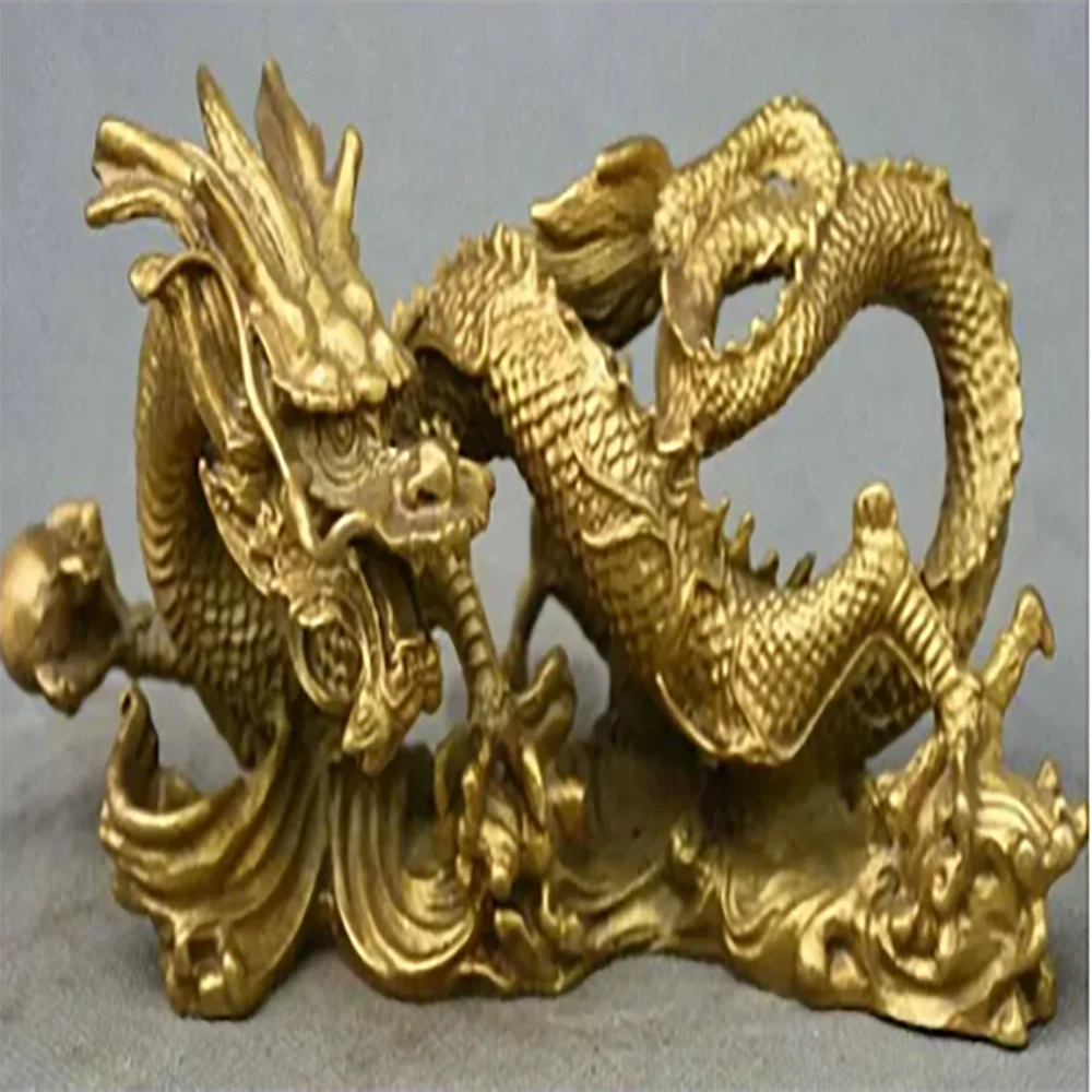 Chinese Feng Shui Pure Copper Brass Geely Beast Zodiac Dragon Totem Statue