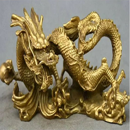 Chinese Feng Shui Pure Copper Brass Geely Beast Zodiac Dragon Totem Statue