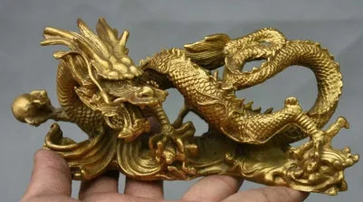 Chinese Feng Shui Pure Copper Brass Geely Beast Zodiac Dragon Totem Statue