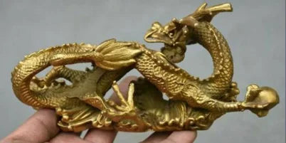 Chinese Feng Shui Pure Copper Brass Geely Beast Zodiac Dragon Totem Statue