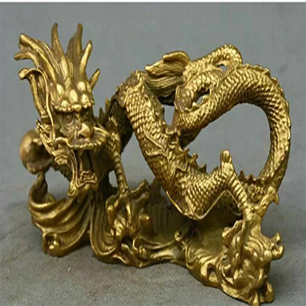 Chinese Feng Shui Pure Copper Brass Geely Beast Zodiac Dragon Totem Statue