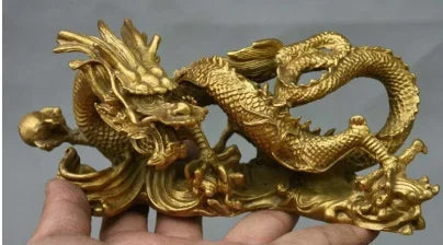 Chinese Feng Shui Pure Copper Brass Geely Beast Zodiac Dragon Totem Statue