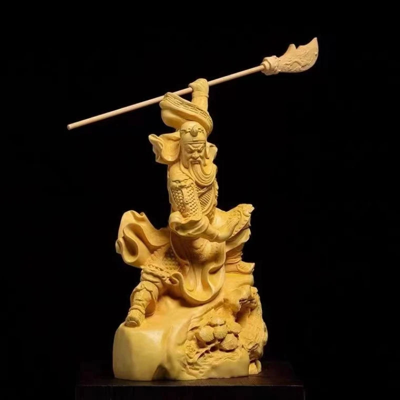Chinese  Feng Shui Traditional Boxwood  GuanYu Wood Statue Office Decor Collection Wood Sculpture Ornaments