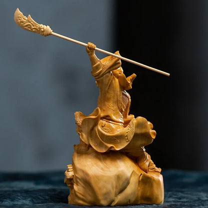 Chinese  Feng Shui Traditional Boxwood  GuanYu Wood Statue Office Decor Collection Wood Sculpture Ornaments