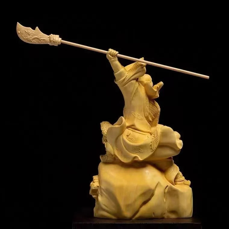 Chinese  Feng Shui Traditional Boxwood  GuanYu Wood Statue Office Decor Collection Wood Sculpture Ornaments