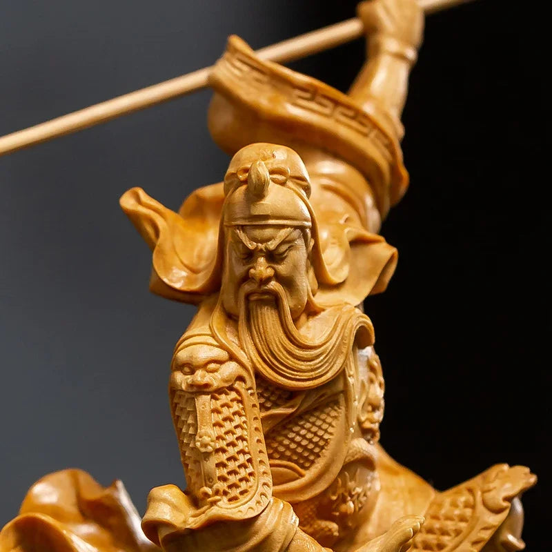 Chinese  Feng Shui Traditional Boxwood  GuanYu Wood Statue Office Decor Collection Wood Sculpture Ornaments