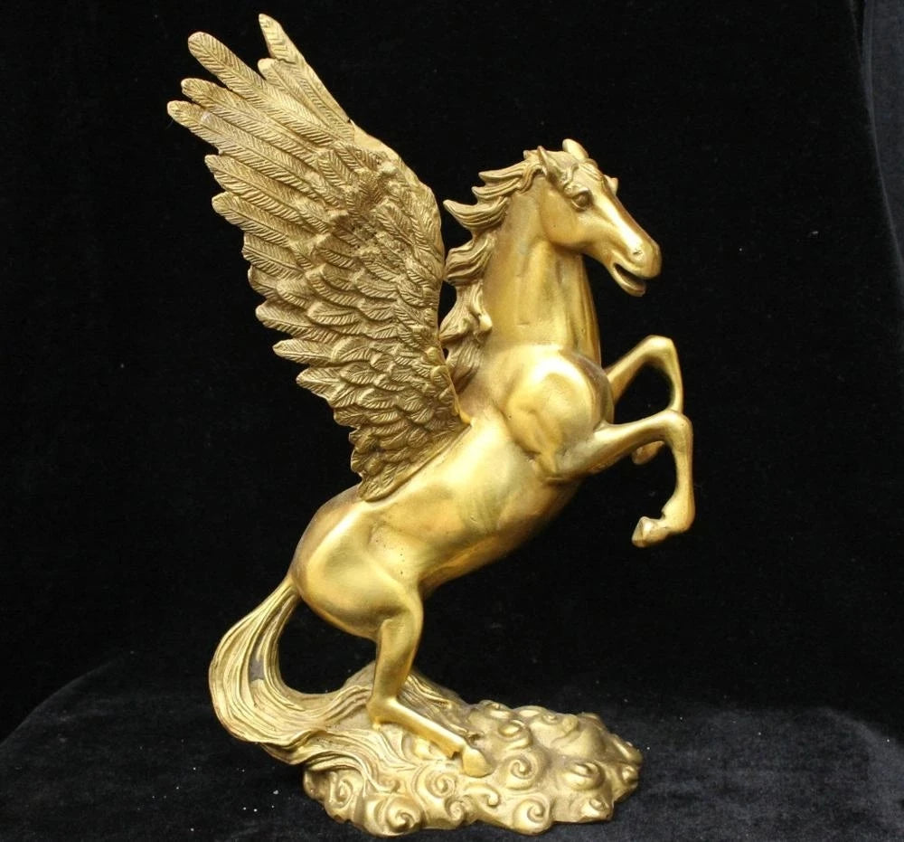 Chinese Feng shui Bronze Brass lucky Wealth Animal Fly Zodiac Year Horse Statue
