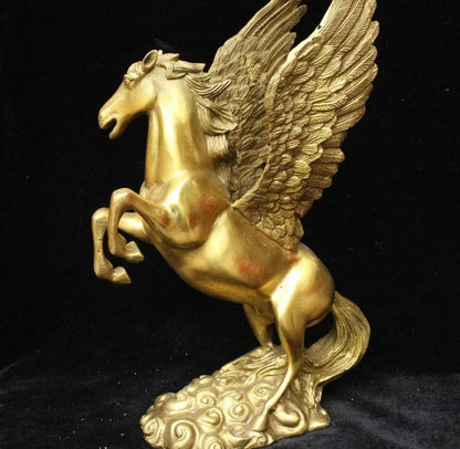 Chinese Feng shui Bronze Brass lucky Wealth Animal Fly Zodiac Year Horse Statue