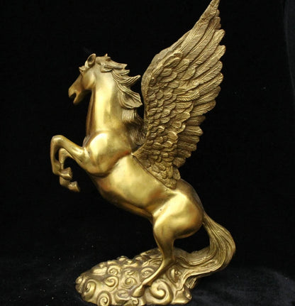 Chinese Feng shui Bronze Brass lucky Wealth Animal Fly Zodiac Year Horse Statue
