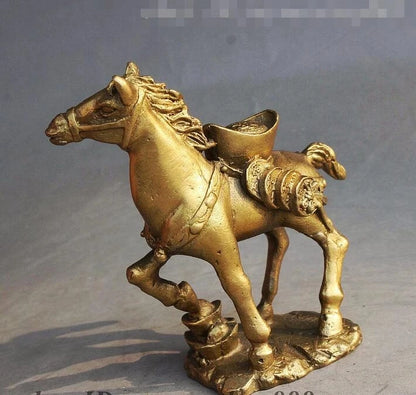 Chinese FengShui Brass Wealth Yuan Bao Money Zodiac Year Horse Success Statue