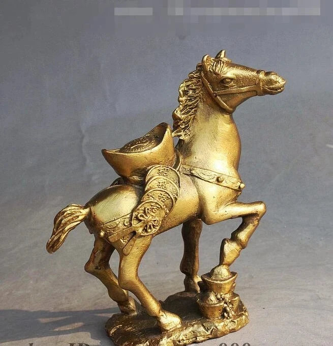 Chinese FengShui Brass Wealth Yuan Bao Money Zodiac Year Horse Success Statue