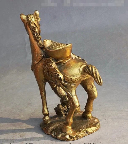 Chinese FengShui Brass Wealth Yuan Bao Money Zodiac Year Horse Success Statue