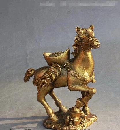 Chinese FengShui Brass Wealth Yuan Bao Money Zodiac Year Horse Success Statue