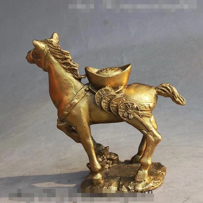 Chinese FengShui Brass Wealth Yuan Bao Money Zodiac Year Horse Success Statue