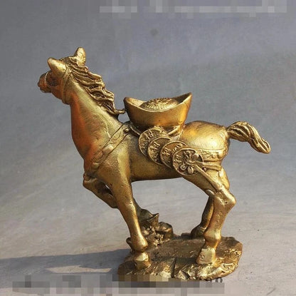 Chinese FengShui Brass Wealth Yuan Bao Money Zodiac Year Horse Success Statue