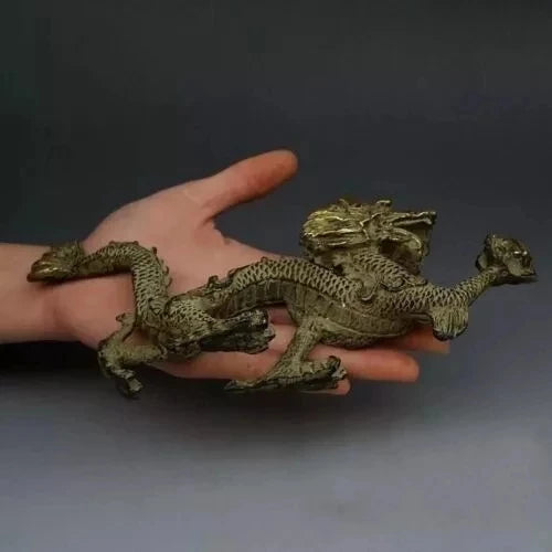 Chinese Fengshui Bronze Zodiac Year Dragon Dragons Animal Hold Bead Statue