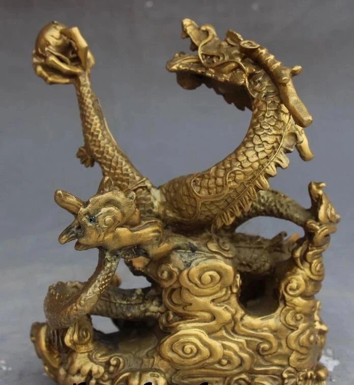 Chinese Fengshui Carving Zodiac Year Animal Dragon Dragons Statue