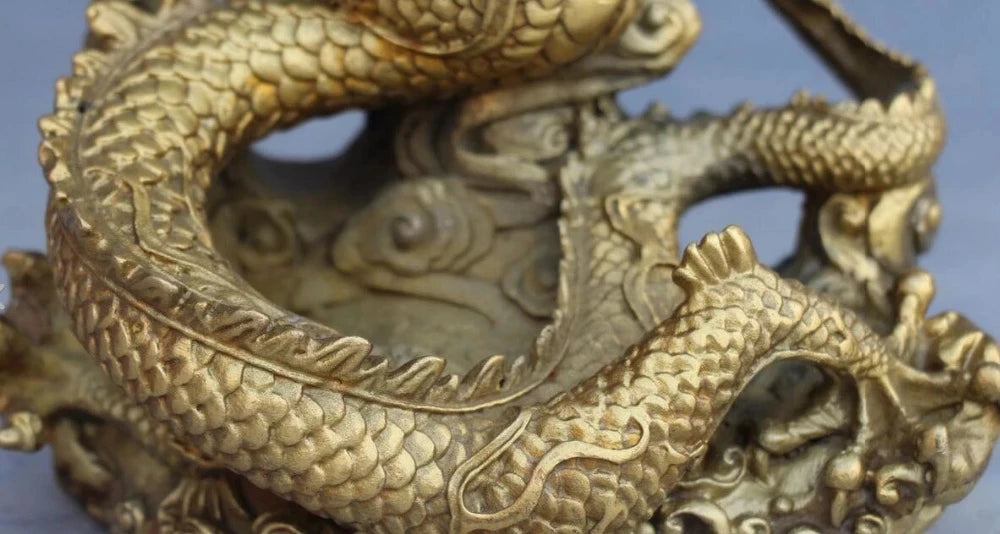 Chinese Fengshui Carving Zodiac Year Animal Dragon Dragons Statue