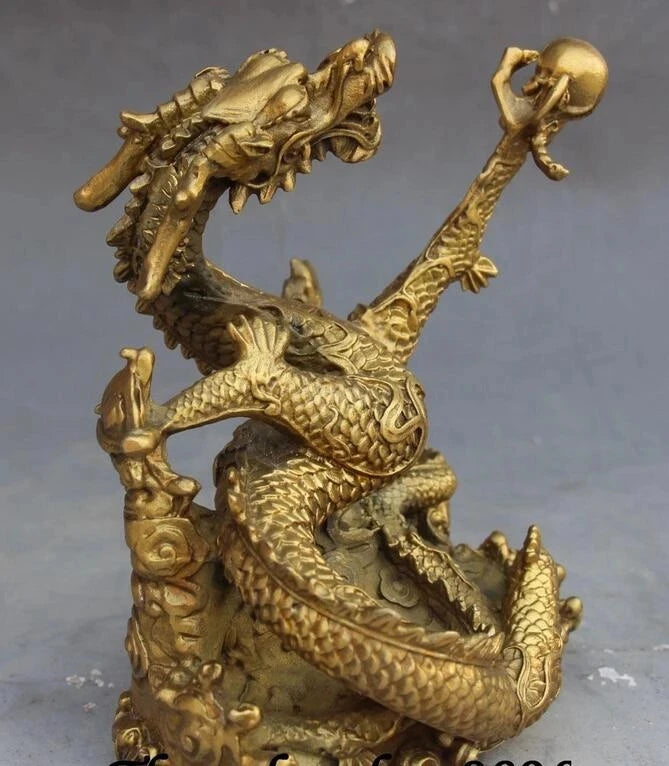 Chinese Fengshui Carving Zodiac Year Animal Dragon Dragons Statue