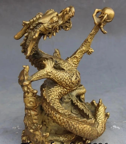 Chinese Fengshui Carving Zodiac Year Animal Dragon Dragons Statue