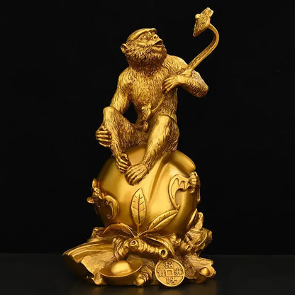 Chinese Fengshui Copper Ruyi Gold Animal Monkey Ornaments Zodiac Blessing Life Home Living Room  Attract Wealth Decor