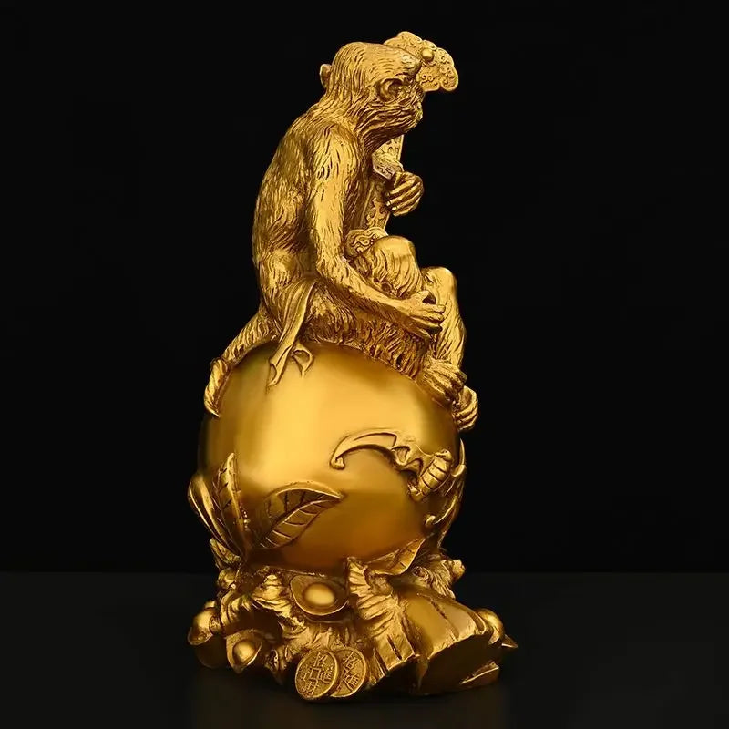 Chinese Fengshui Copper Ruyi Gold Animal Monkey Ornaments Zodiac Blessing Life Home Living Room  Attract Wealth Decor