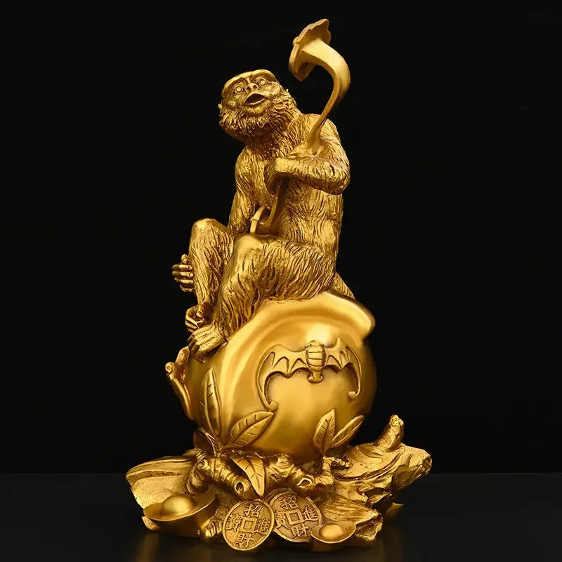 Chinese Fengshui Copper Ruyi Gold Animal Monkey Ornaments Zodiac Blessing Life Home Living Room  Attract Wealth Decor