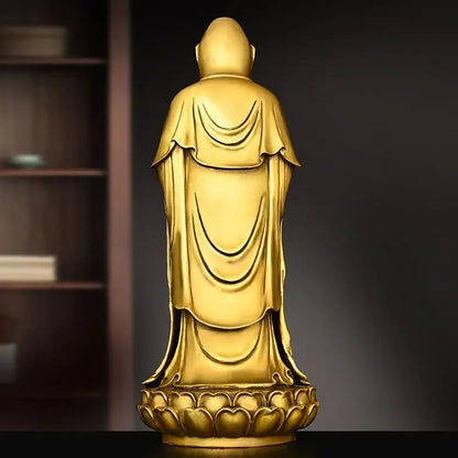 Chinese Fengshui Copper South Sea Goddess of Mercy Pendulum Bodhisattva Standing Lotus Flower Statues
