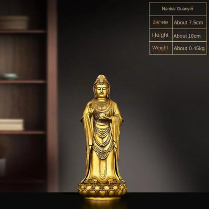 Chinese Fengshui Copper South Sea Goddess of Mercy Pendulum Bodhisattva Standing Lotus Flower Statues