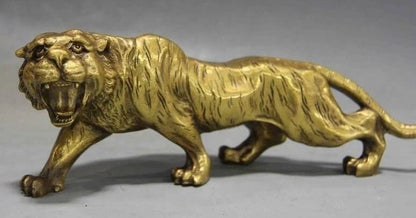 Chinese Fengshui Copper brass Animal Zodiac Year Lucky Tiger Statue