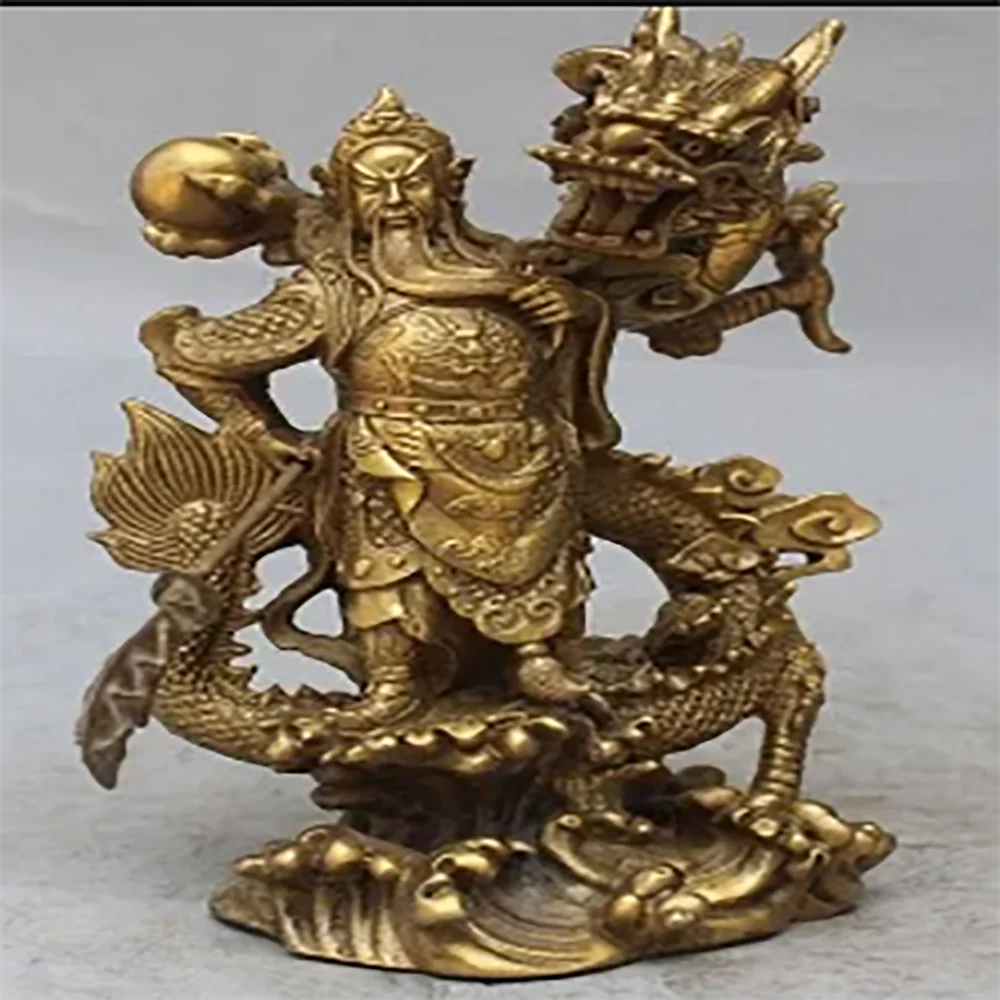 Chinese Fengshui Guan Gong Yu Warrior God Sword Stand in Dragon Statue