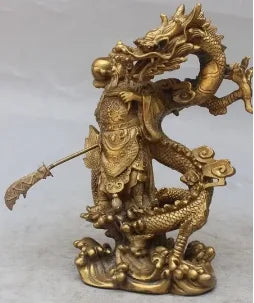Chinese Fengshui Guan Gong Yu Warrior God Sword Stand in Dragon Statue