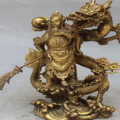 Chinese Fengshui Guan Gong Yu Warrior God Sword Stand in Dragon Statue