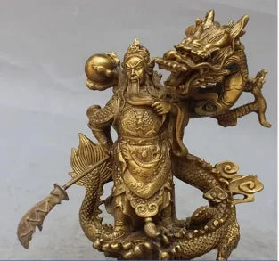 Chinese Fengshui Guan Gong Yu Warrior God Sword Stand in Dragon Statue