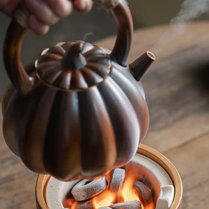 Chinese Fireplace Teapots Pottery Pumpkin Loop-handled Teapot Side Ceramic Teapots Tea Maker Kungfu Tea Kettle Outdoor Teaware