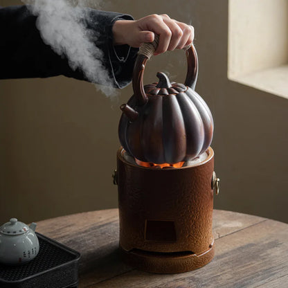 Chinese Fireplace Teapots Pottery Pumpkin Loop-handled Teapot Side Ceramic Teapots Tea Maker Kungfu Tea Kettle Outdoor Teaware