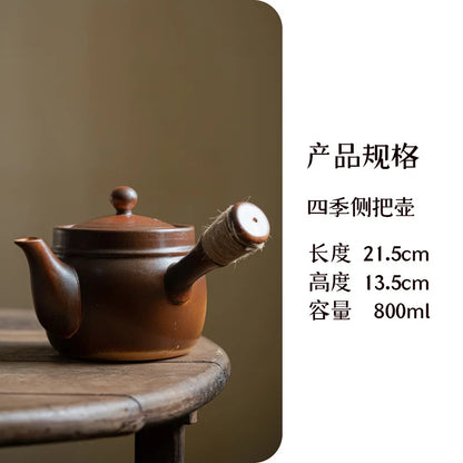 Chinese Fireplace Teapots Pottery Pumpkin Loop-handled Teapot Side Ceramic Teapots Tea Maker Kungfu Tea Kettle Outdoor Teaware