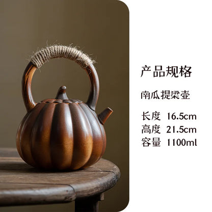Chinese Fireplace Teapots Pottery Pumpkin Loop-handled Teapot Side Ceramic Teapots Tea Maker Kungfu Tea Kettle Outdoor Teaware