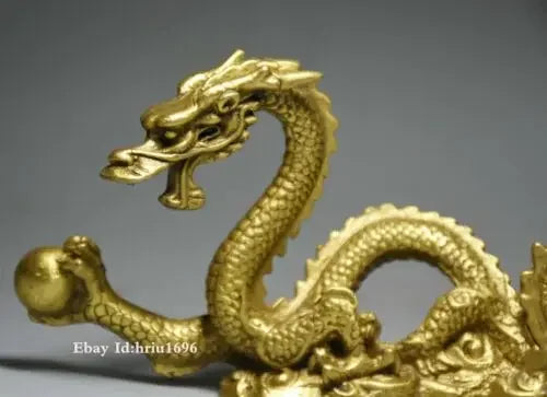 Chinese Folk Feng Shui Pure Copper Brass Zodiac Year Dragon Statue