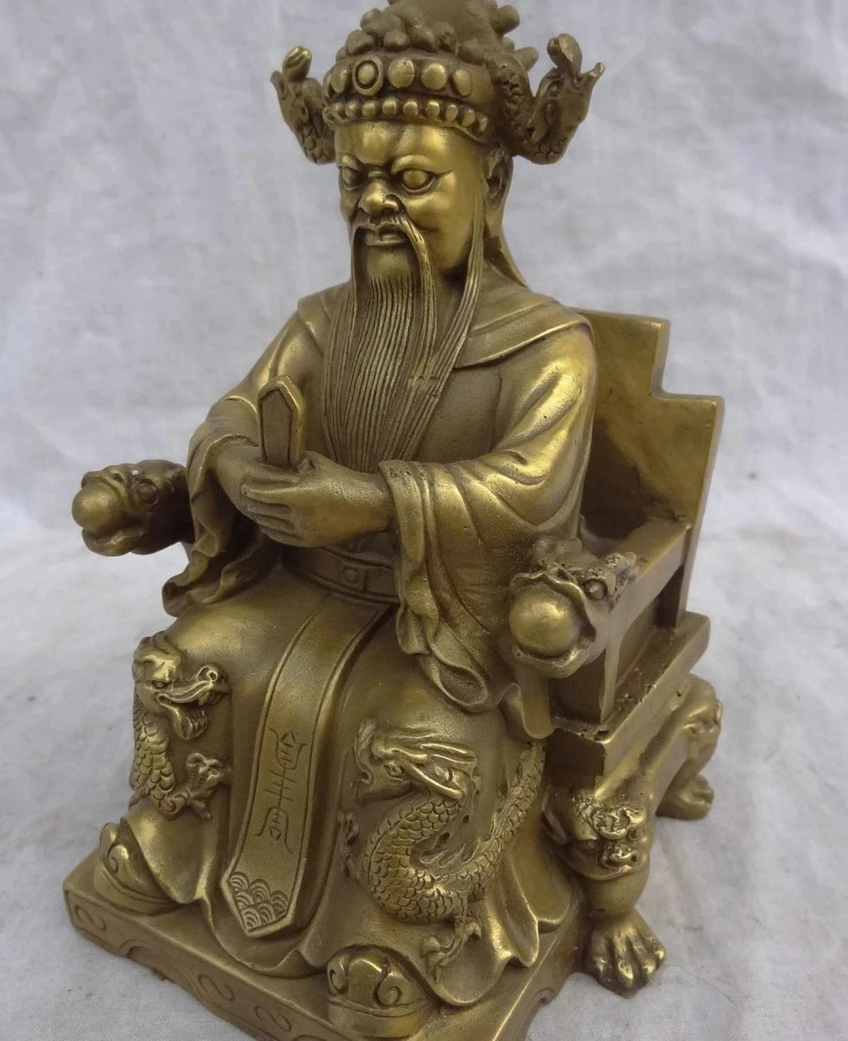 Chinese Folk Myth Pure Brass Rain Joss Dragon King Dragons God Statue Sculpture