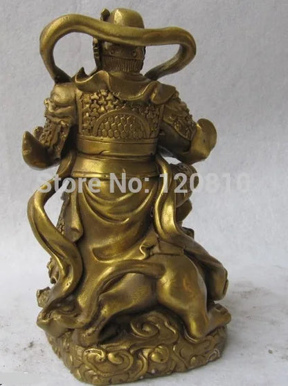 Chinese Folk Temple Refined Copper Brass Lucky Tiger God of wealth Buddha Statue