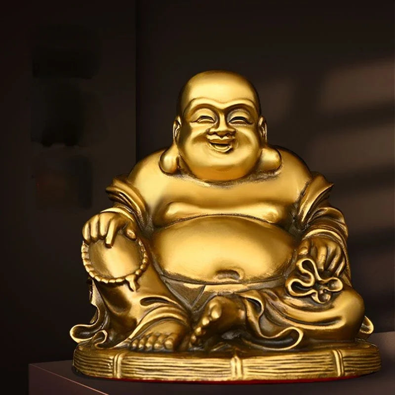 Chinese Full Copper Maitreya Buddha Ornaments Bodhisattva Pot Belly Home Office Car Small Decoration