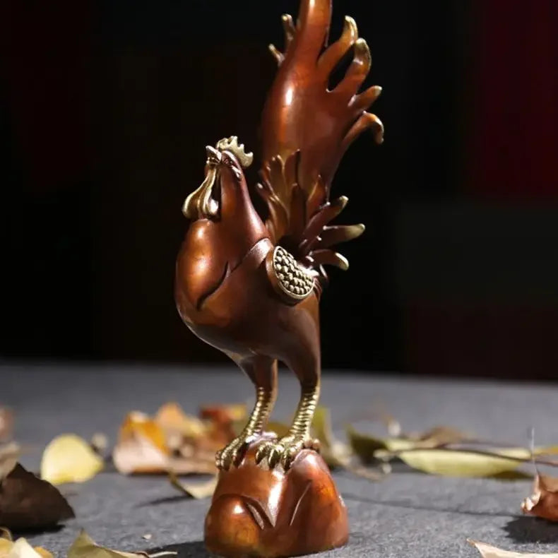 Chinese Full Copper Rooster Ornament Attracting Wealth A Hit of The Zodiac Chicken Living Room Wine Sculptures