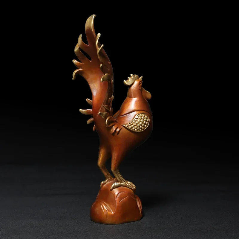 Chinese Full Copper Rooster Ornament Attracting Wealth A Hit of The Zodiac Chicken Living Room Wine Sculptures