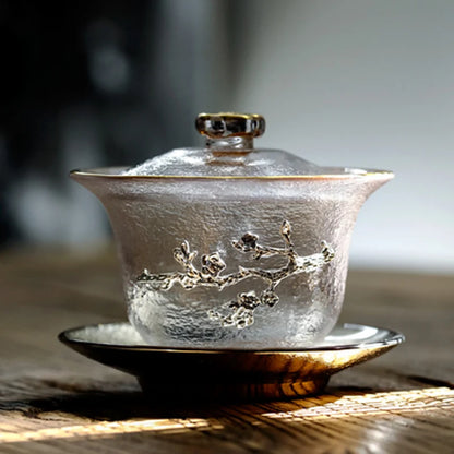 Chinese Gaiwan Tea Set with Saucer, Crystal Glass, Kung Fu Tea Cup, Ceremony Tea Cup, 150ml