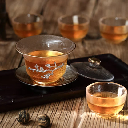 Chinese Gaiwan Tea Set with Saucer, Crystal Glass, Kung Fu Tea Cup, Ceremony Tea Cup, 150ml