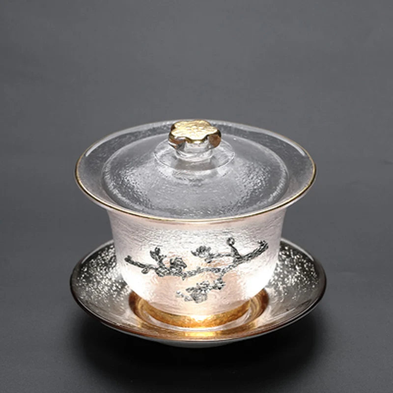 Chinese Gaiwan Tea Set with Saucer, Crystal Glass, Kung Fu Tea Cup, Ceremony Tea Cup, 150ml