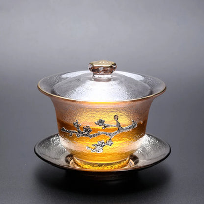 Chinese Gaiwan Tea Set with Saucer, Crystal Glass, Kung Fu Tea Cup, Ceremony Tea Cup, 150ml
