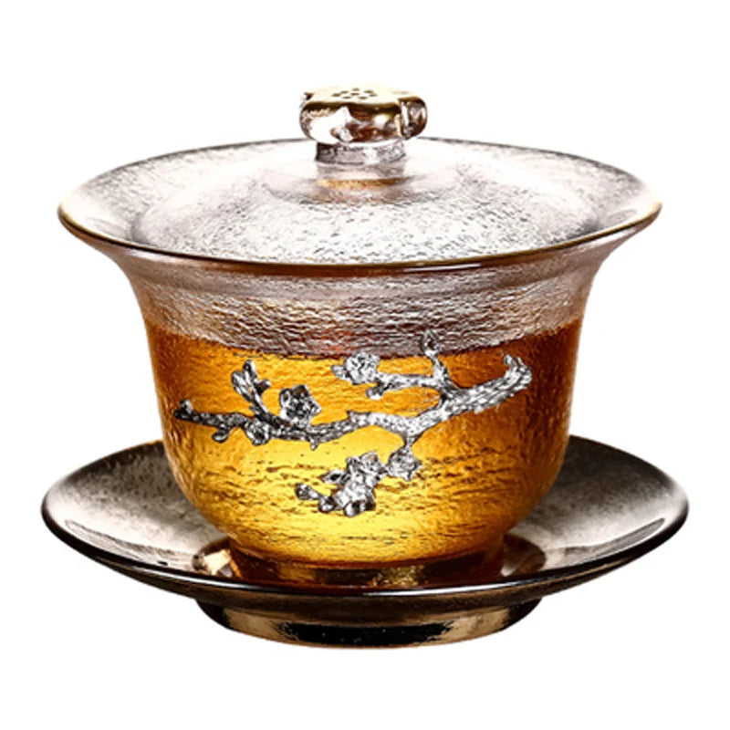 Chinese Gaiwan Tea Set with Saucer, Crystal Glass, Kung Fu Tea Cup, Ceremony Tea Cup, 150ml